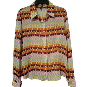 14💯Silk Lafayette 148 New York Colorful Patterned Button Down Shirt